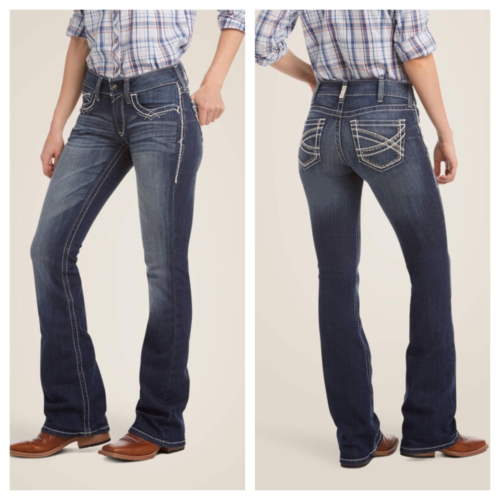 ARIAT R.E.A.L. Mid Rise Entwined Bootcut Jeans Blue White 33R